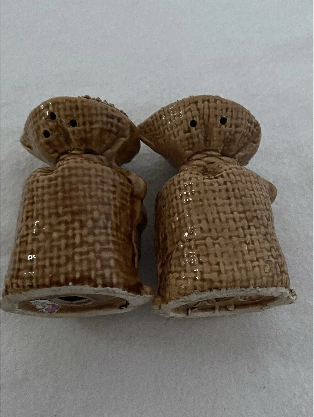Vintage Burlap Feed Sack Salt And Pepper Shakers: Ceramic